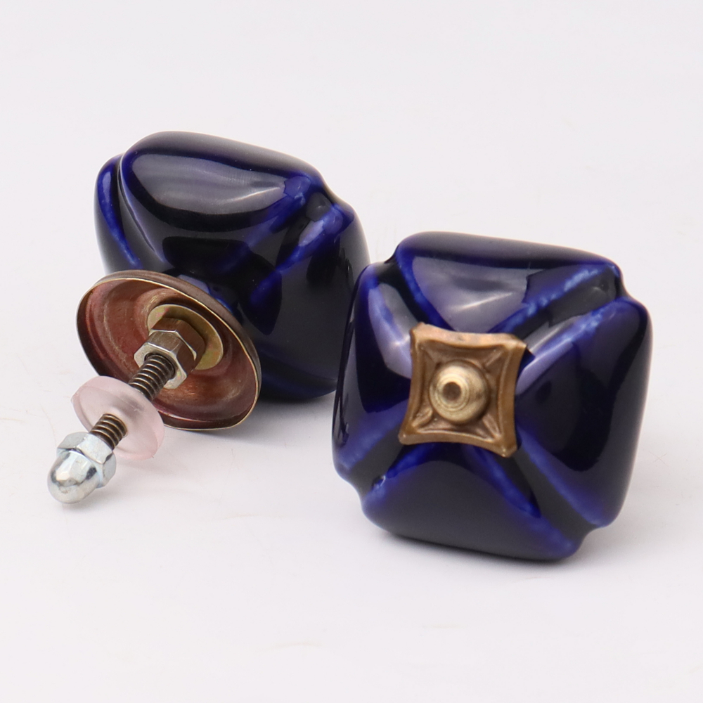 Navy Blue Handmade Ceramic Square Cabinet Knob